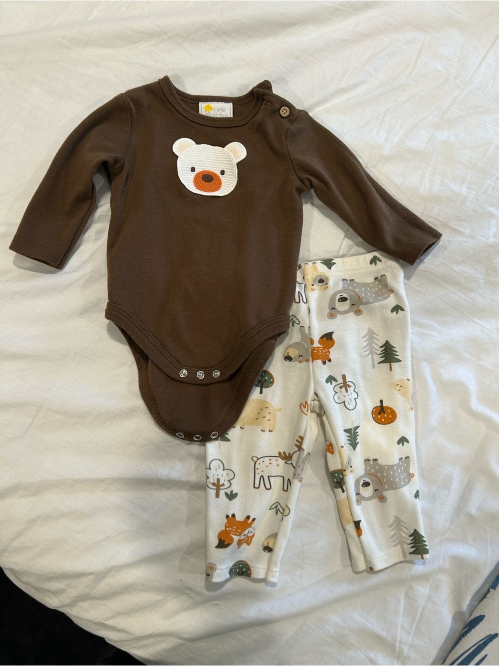 Brown shirt Bear print two Piece with Forest Print Pants